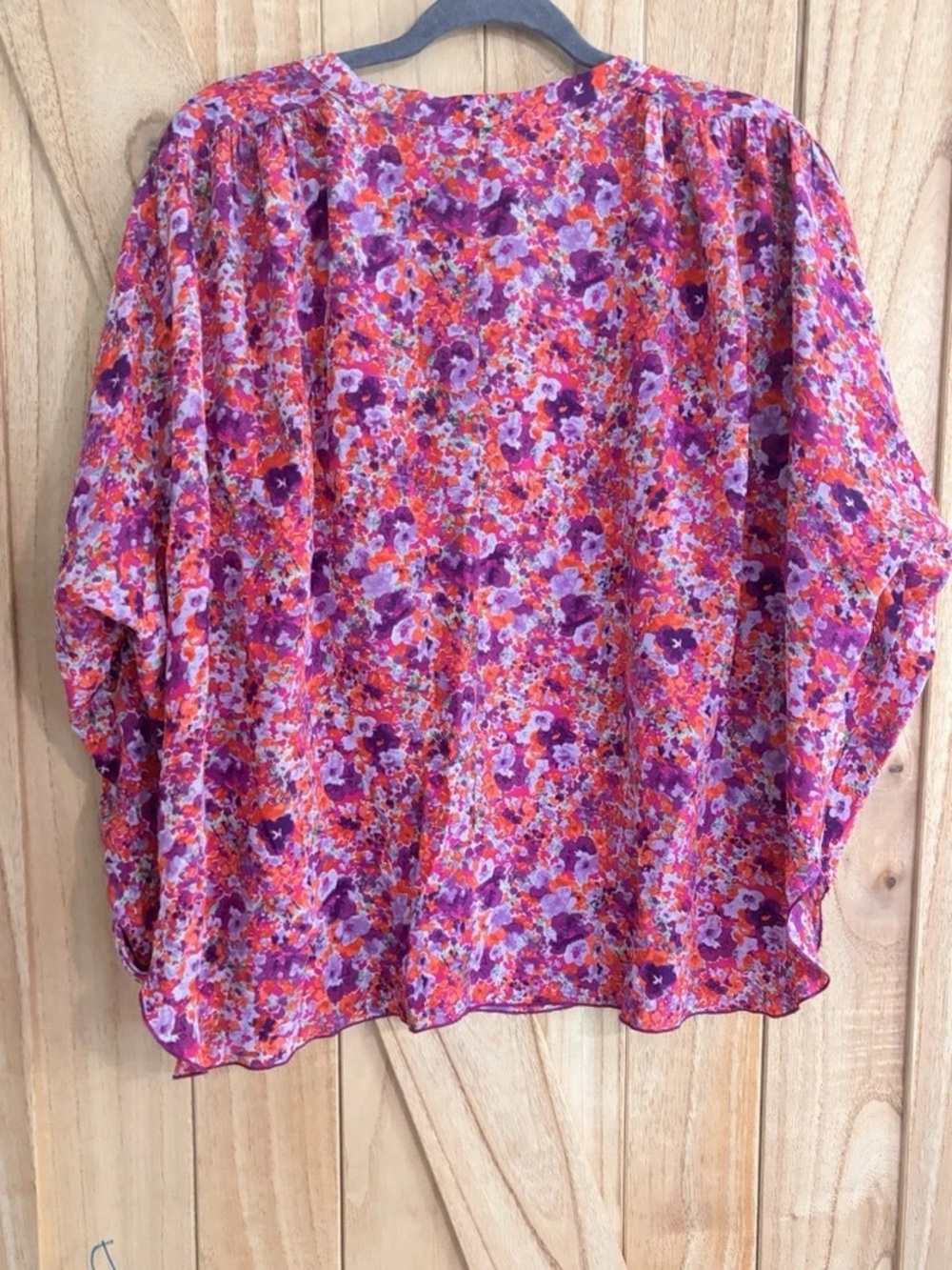 Rebecca Taylor Orange, Pink & Purple Floral V-Neck Blouse - Picture 8 of 9